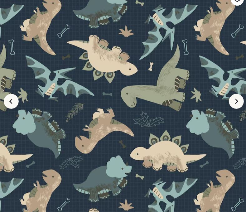 Going Dino Navy / Tan Flannel Fabric