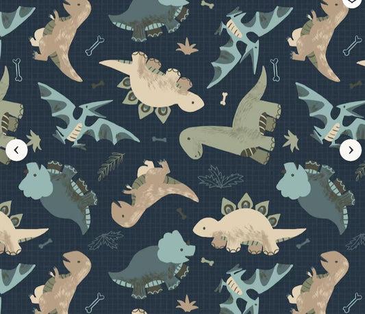 Going Dino Navy / Tan Flannel Fabric