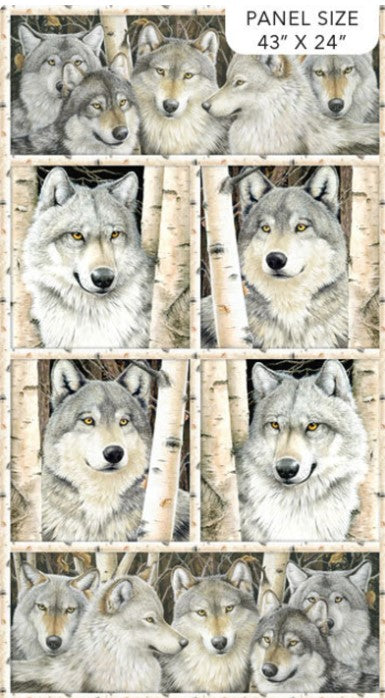 Gray Wolf Fabric Panel by Kathy Goff for Northcott Fabrics #37