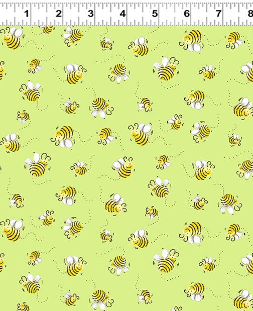 Sweet Bees Allover Green Cotton Quilting Fabric by Susybee
