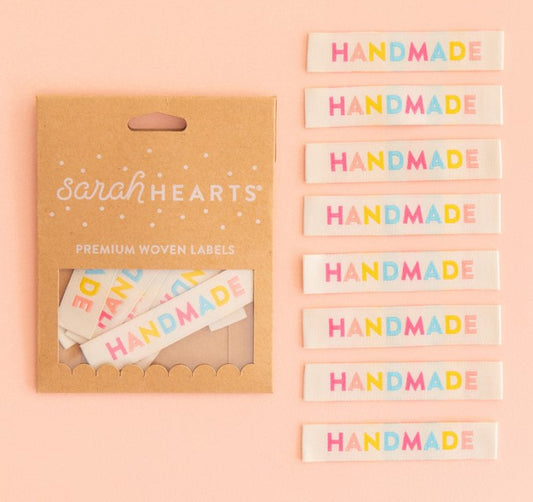 Sarah Hearts, Handmade,  Premium Woven Clothing/Quilt Labels