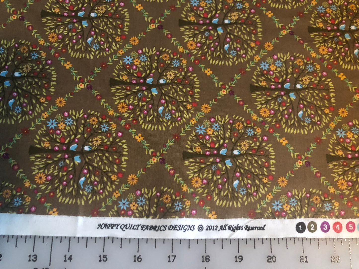 Colorful Floral Circular Tree Cotton Quilting Fabric by Happy Quilt Fabric Designs