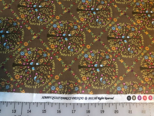 Colorful Floral Circular Tree Cotton Quilting Fabric by Happy Quilt Fabric Designs