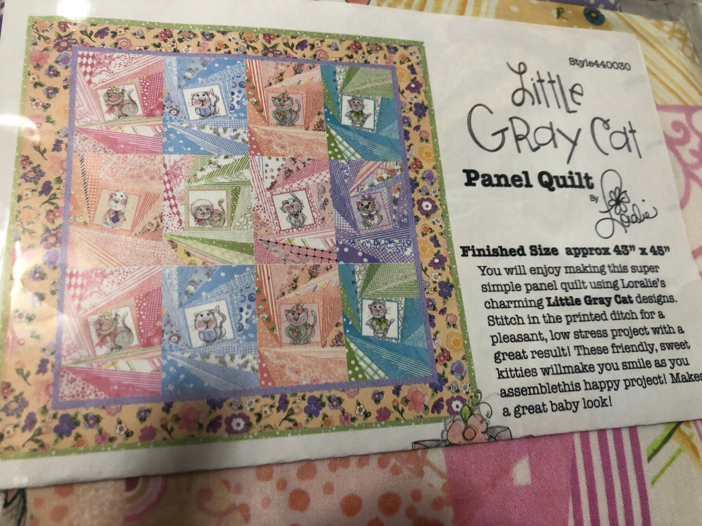 Little Grey Cat Fabric Panel Quilt Kit