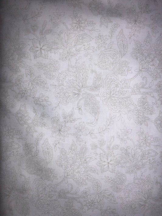 Cream Floral on White Background Cotton Fabric *