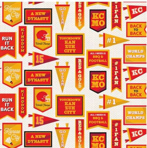 KC Chiefs Pennant Flag Cotton Quilting Fabric by Paint Brush Studios
