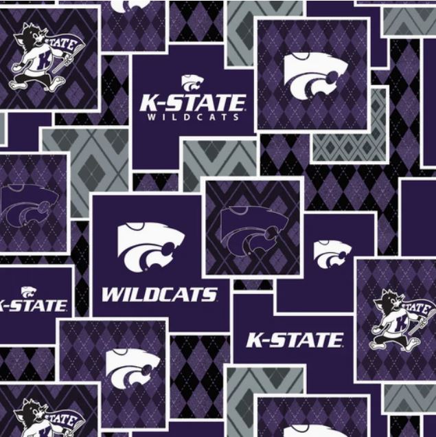 KState University College Kansas, Wildcat Argyle Boxes Cotton Fabric