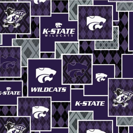 KState University College Kansas, Wildcat Argyle Boxes Cotton Fabric