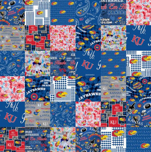 KU Jayhawk Cheater Quilt Cotton Fabric 60" Wide