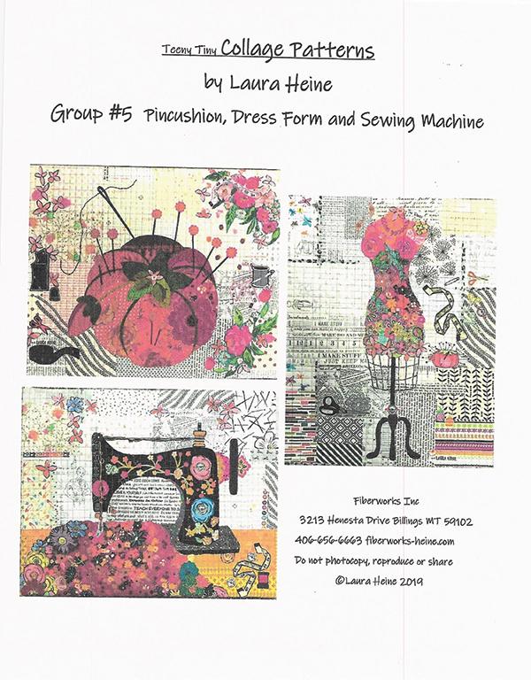 Teeny Tiny Collage Pattern Group #5, Sewing Machine, Pin Cushion, Dress Form by Laura Heine