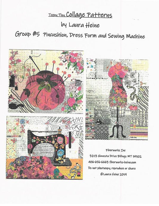 Teeny Tiny Collage Pattern Group #5, Sewing Machine, Pin Cushion, Dress Form by Laura Heine