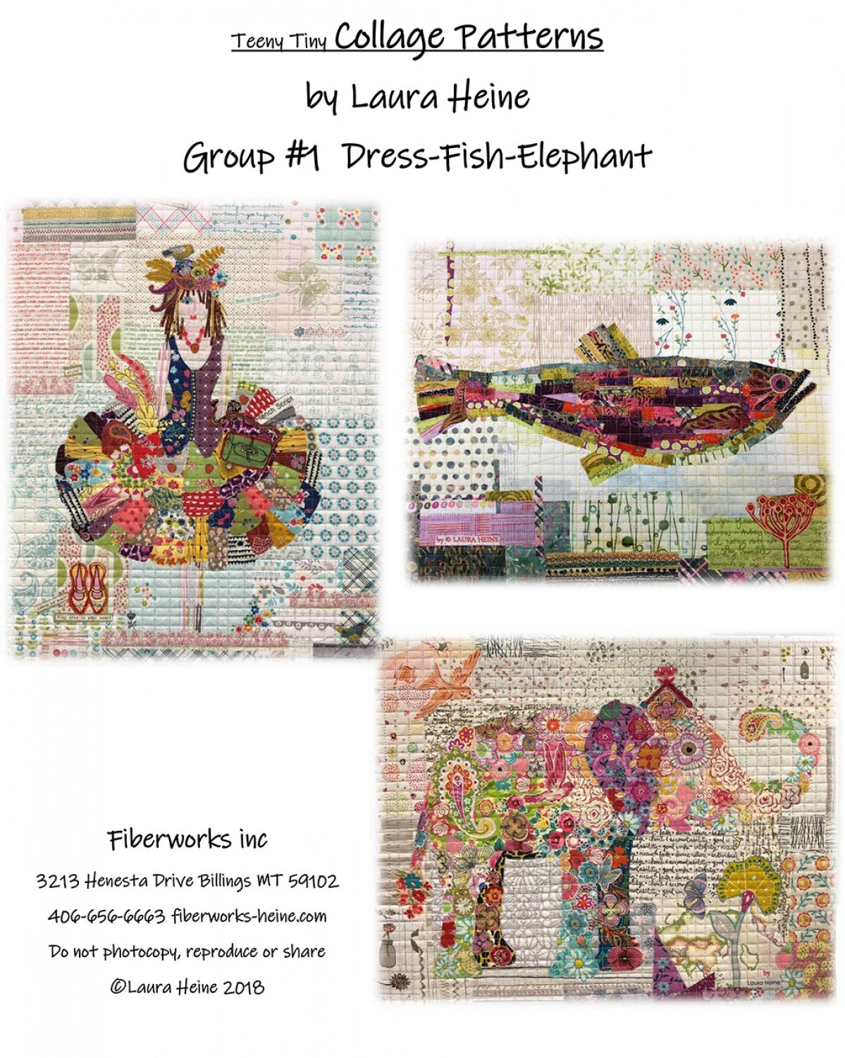 Teeny Tiny Collage Pattern Group #1, Dress, Fish, Elephant by Laura Heine