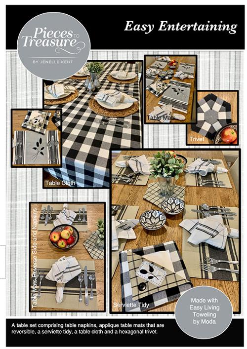 Easy Entertaining Table Set, Napkins, Table Cloth, Place Mats and Trivet  made with toweling Pattern, by Pieces to Treasure