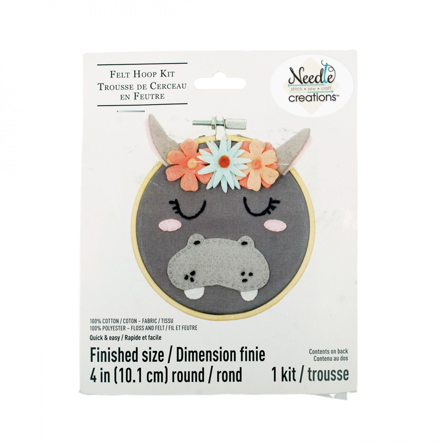 4in Felt Embroidery Hoop Kit Hippo