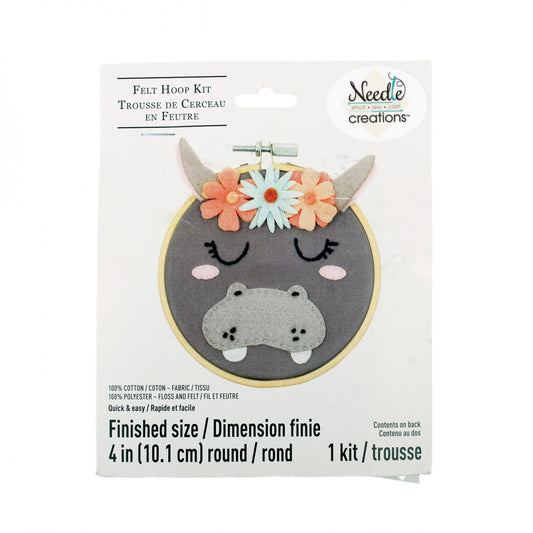 4in Felt Embroidery Hoop Kit Hippo