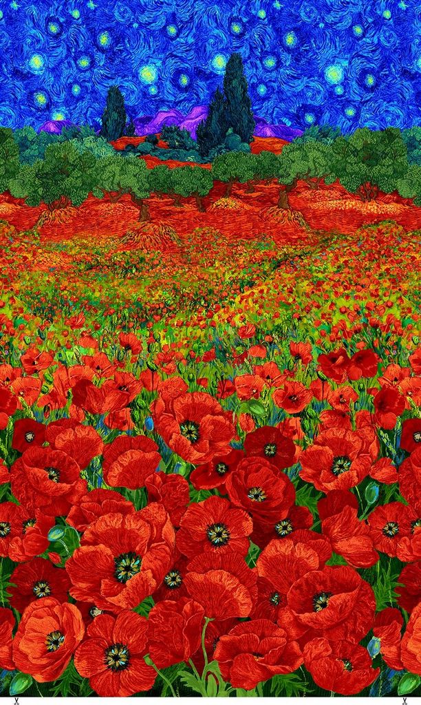 Poppies Field  Fabric Panel from Timeless Treasures