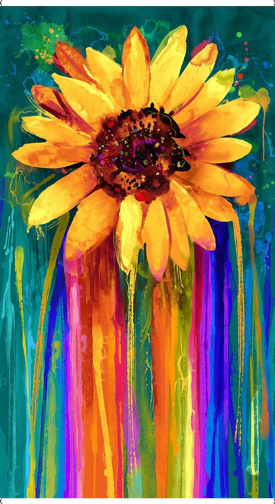 Bright Modern Sunflower Fabric Panel from Timeless Treasures