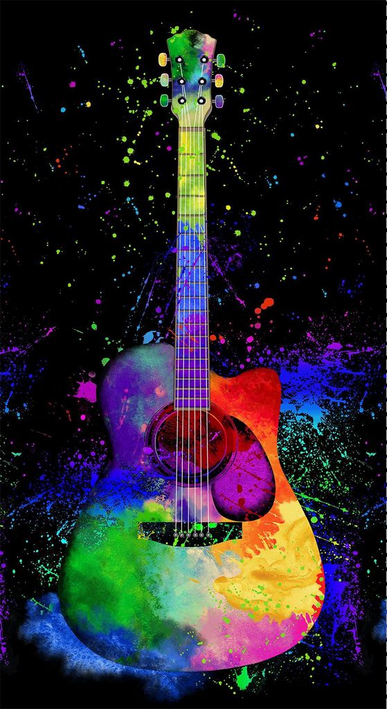 Painted Guitar Fabric Panel by Timeless Treasures #74