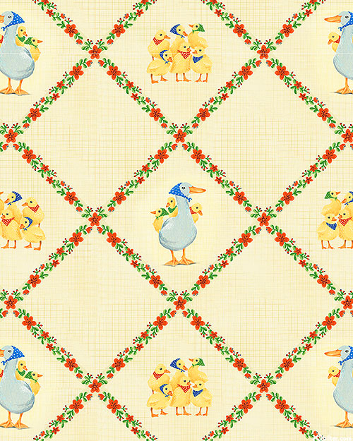 Darling Ducklings with Yellow Diamonds Cotton Fabric