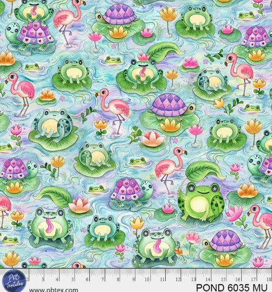 Pondside Pals, Tossed Animals Cotton Fabric