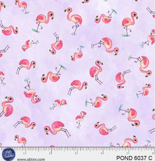 Pondside Pals, Tossed Flamingos Cotton Fabric