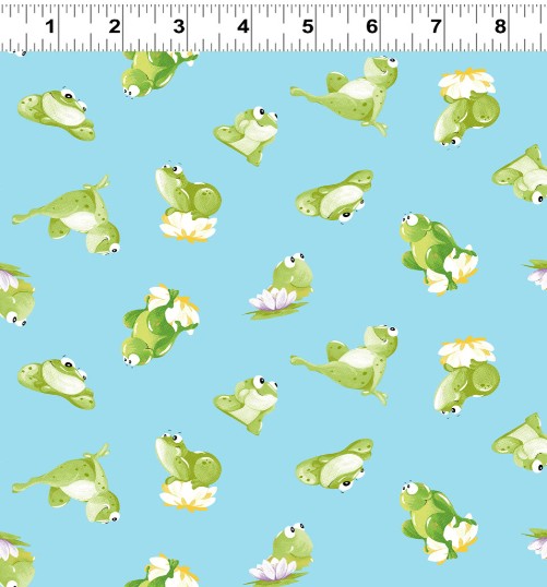 Pauls Pond Frogs on Aqua Cotton Quilting Fabric by Susybee