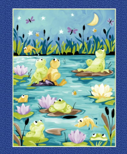 Paul's Pond Frog Fabric Panel by Susybee for Clothworks