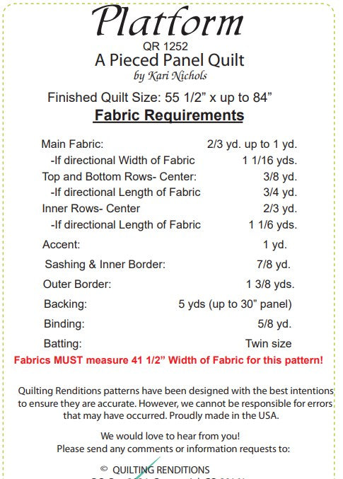 Platform PDF Quilt Pattern by Quilting Renditions