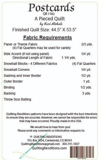 Postcard PDF Quilt Pattern by Quilting Renditions