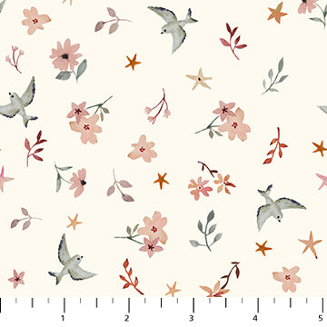 Birds on Cream background cotton fabric