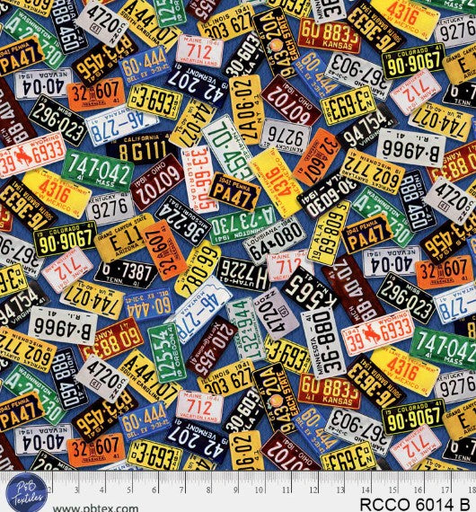 Route 66 Commerorative Collection of License Plates Cotton Fabric by PB Textiles