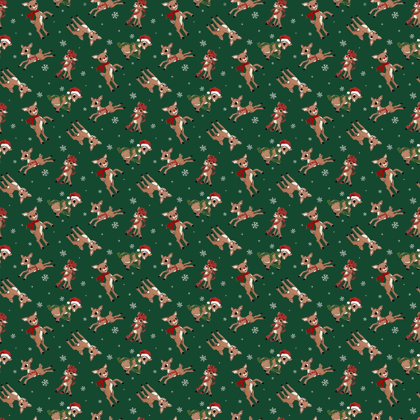 Rudolph Green from Rudolph the Red Nose Reindeer Collection Christmas Cotton Fabric by Northcott