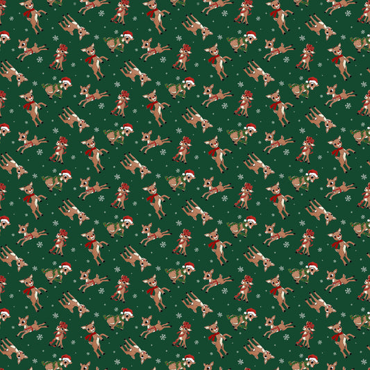 Rudolph Green from Rudolph the Red Nose Reindeer Collection Christmas Cotton Fabric by Northcott