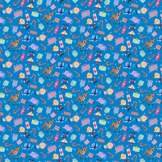 Presents Blue from Rudolph the Red Nose Reindeer Collection Christmas Cotton Fabric by Northcott