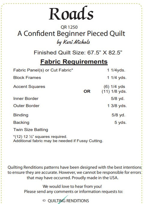 Roads PDF Quilt Pattern by Quilting Renditions