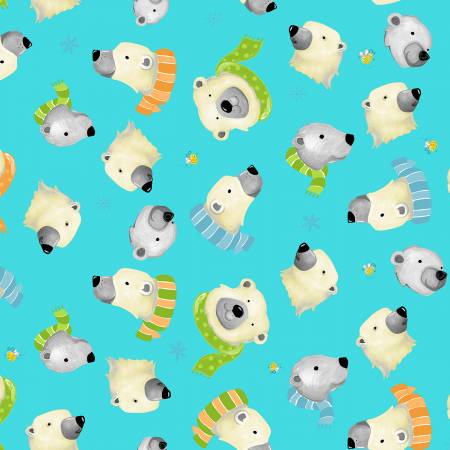 Turquoise Burr The Polar Bear Furry Faces Cotton Quilting Fabric by Susybee *