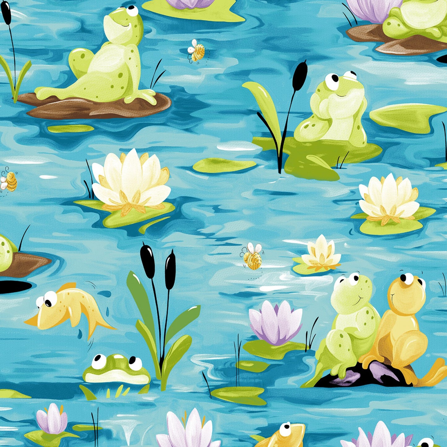 Turquoise Paul's Pond Allover Cotton Quilting Fabric by Susybee