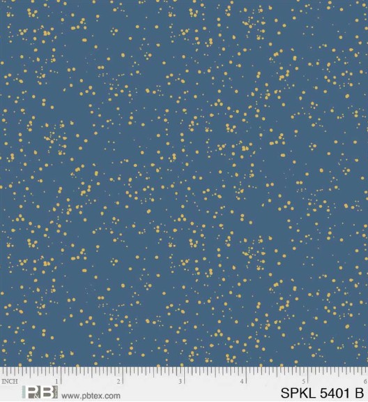 Sparkle Blue with Gold Metallic Dots Cotton Fabric by PB Textiles