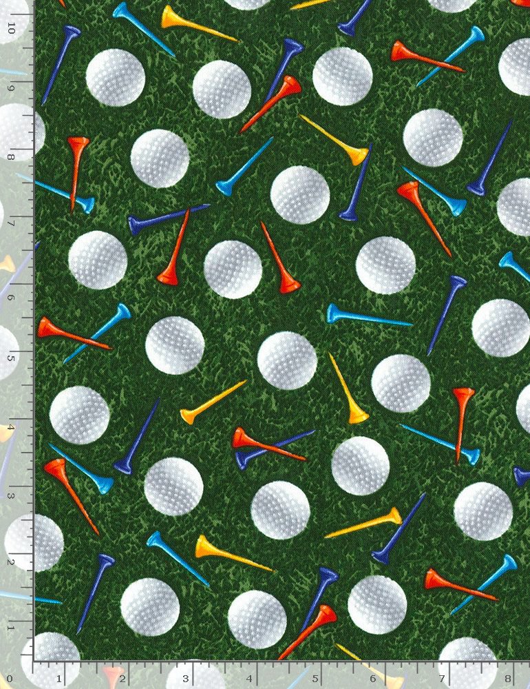 Golf Balls and Tees in Grass Sports Cotton Fabric