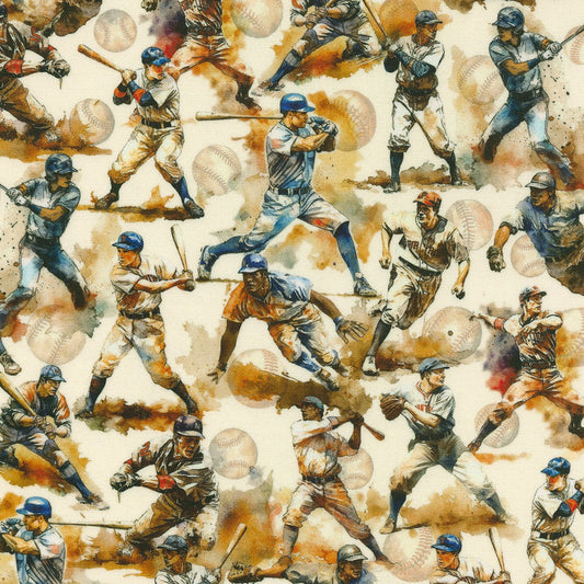 Vintage Baseball Players Cotton Fabric from the Game Day Collection by Robert Kaufman
