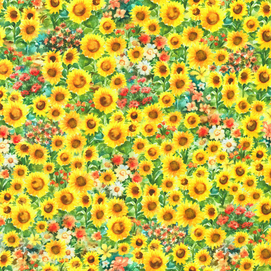 Field of Sunflowers Cotton Fabric from the Home to Roost Collection by Robert Kaufman