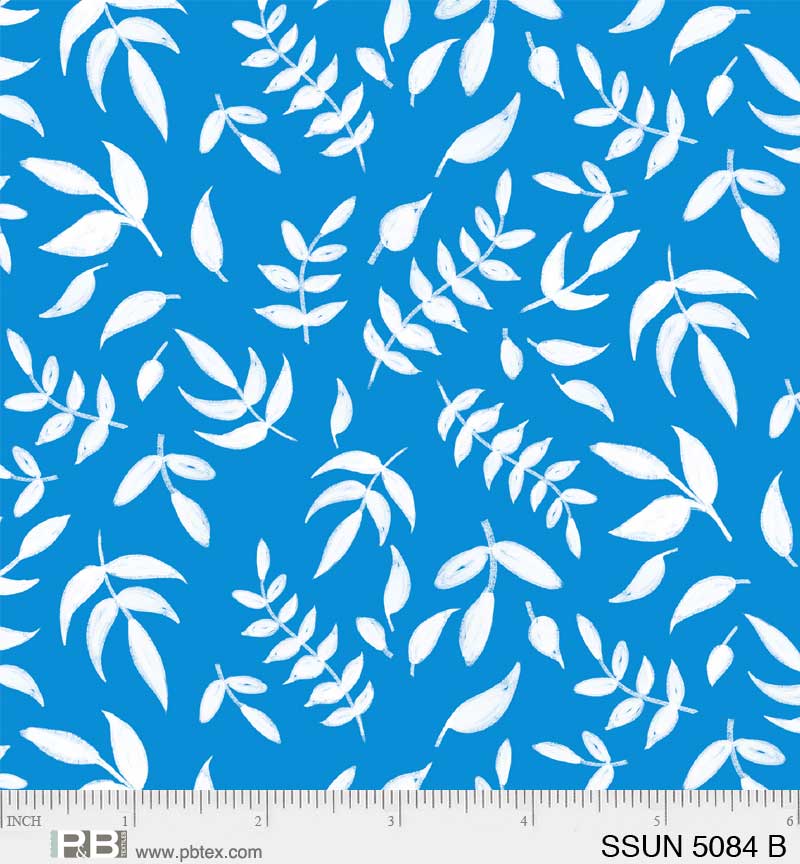 Simply Sunny Bright Blue Tossed Leaves cotton fabric From P & B Textiles By Diane Labombarbe *