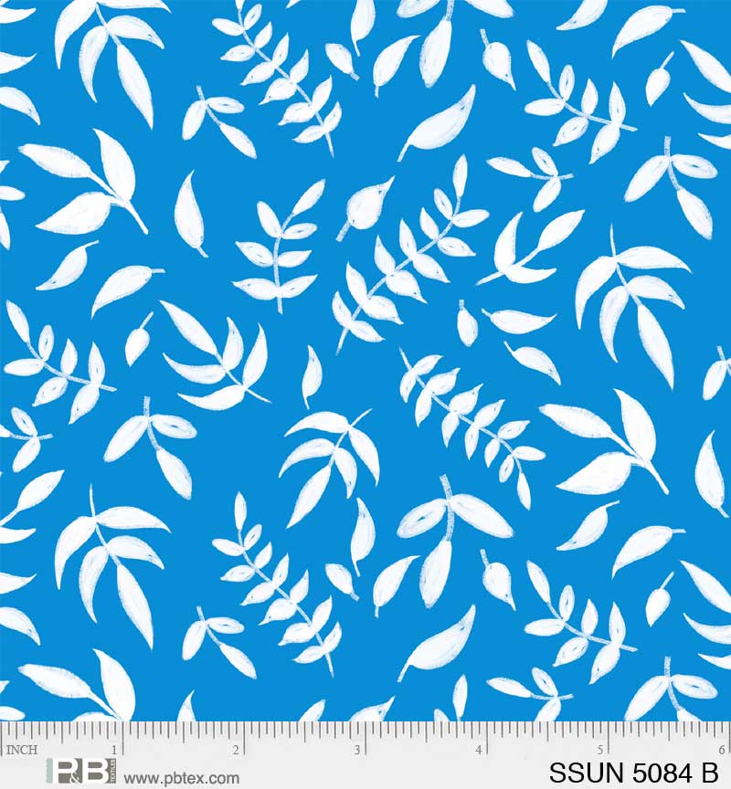 Bright Blue Tossed Leaves cotton fabric From P & B Textiles By Diane Labombarbe