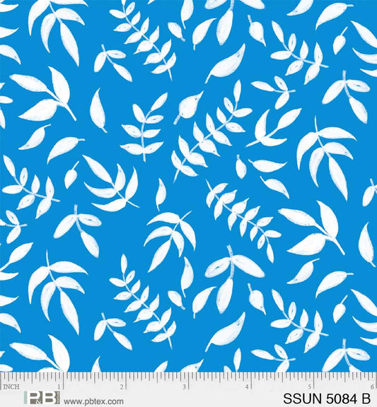 Bright Blue Tossed Leaves cotton fabric From P & B Textiles By Diane Labombarbe