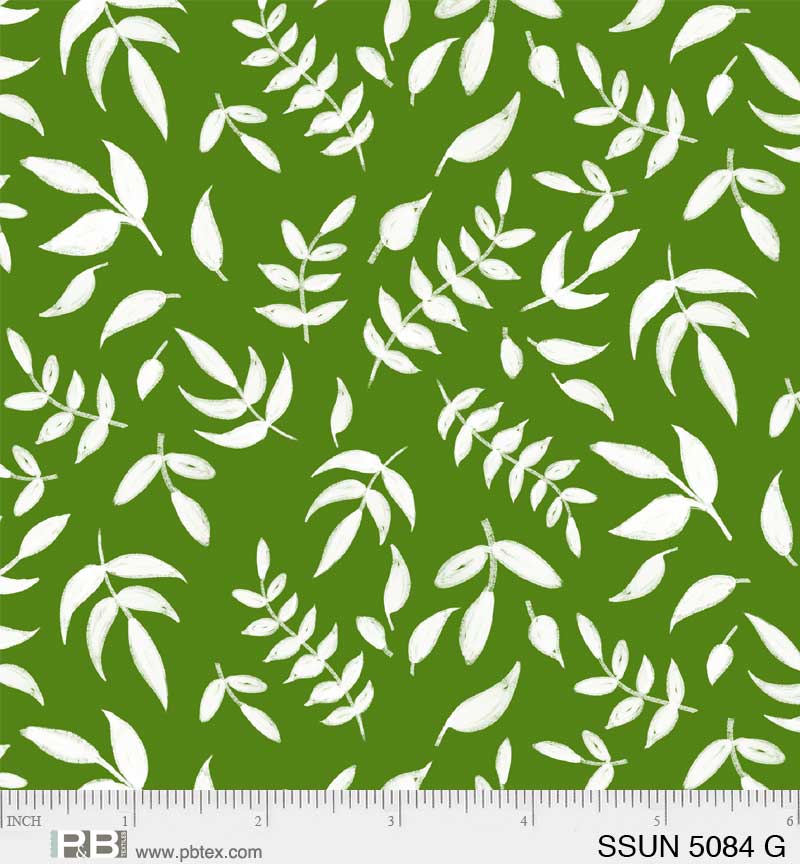Simply Sunny Bright Green Tossed Leaves cotton fabric From P & B Textiles By Diane Labombarbe *