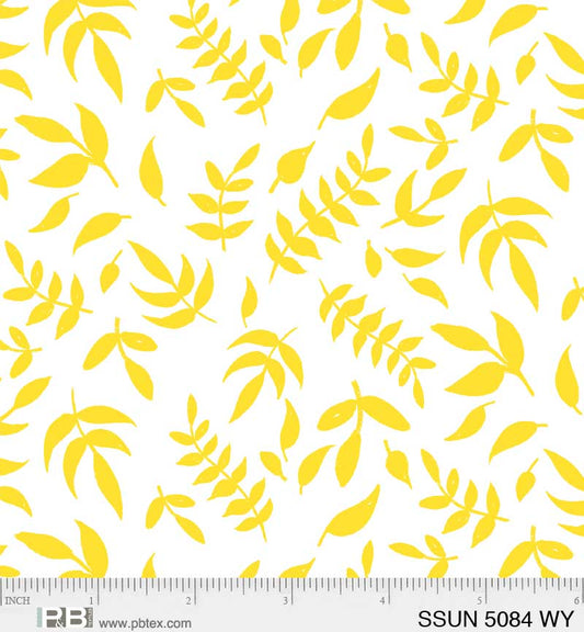 Simply Sunny Bright White & Yellow Tossed Leaves cotton fabric From P & B Textiles By Diane Labombarbe *
