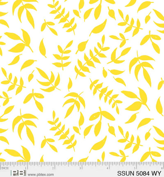 Bright White & Yellow Tossed Leaves cotton fabric From P & B Textiles By Diane Labombarbe