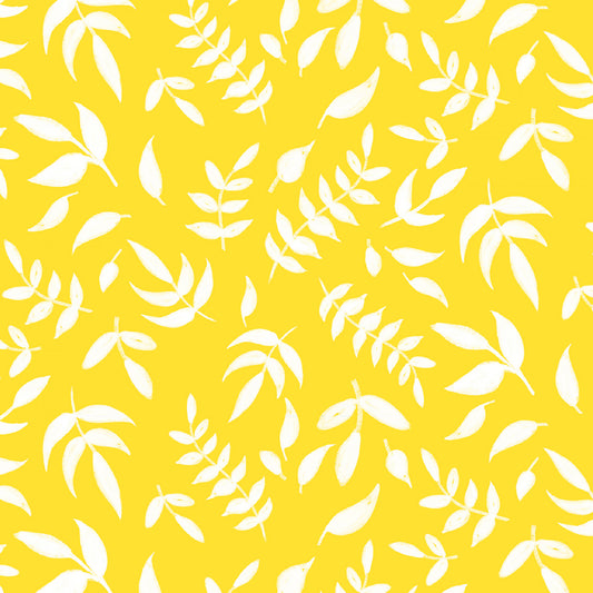Bright Yellow Tossed Leaves cotton fabric From P & B Textiles By Diane Labombarbe