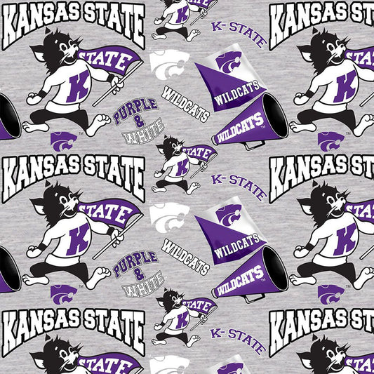KState University College Kansas, Grey Willie Wildcat Cotton Fabric *