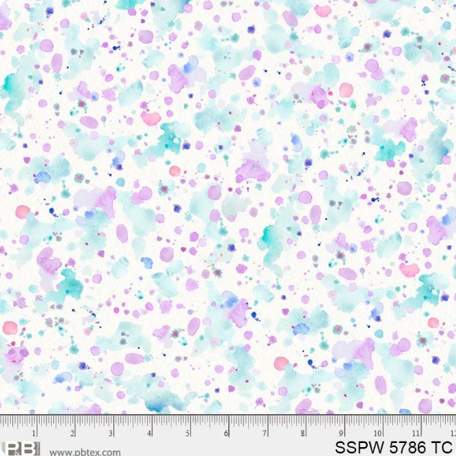 108" Sally's Speckle Paint Splatter Purple / Blue Wideback Cotton Fabric